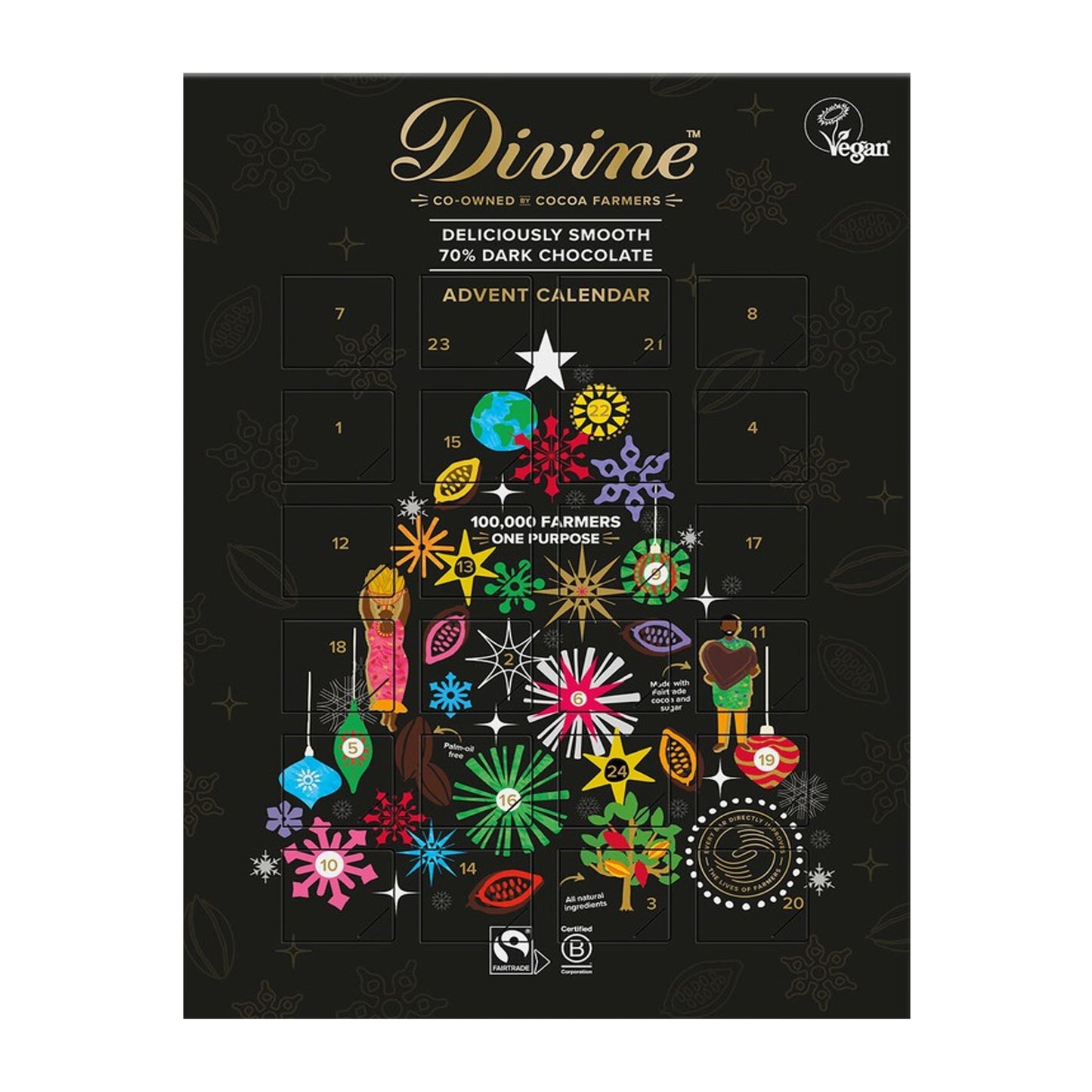 Divine adventskalender 70% mørk sjokolade JUL