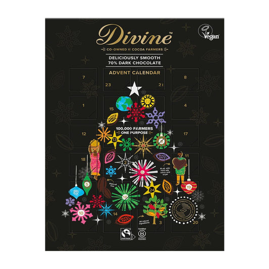 Divine adventskalender 70% mørk sjokolade JUL